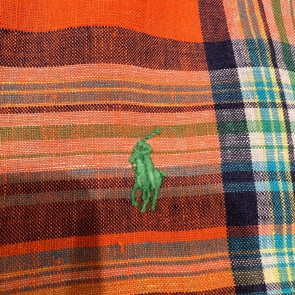 RALPH LAUREN 100% Linen Size S Orange Plaid Men’s Shirt.. Gorgeous color combo. - Picture 4 of 8